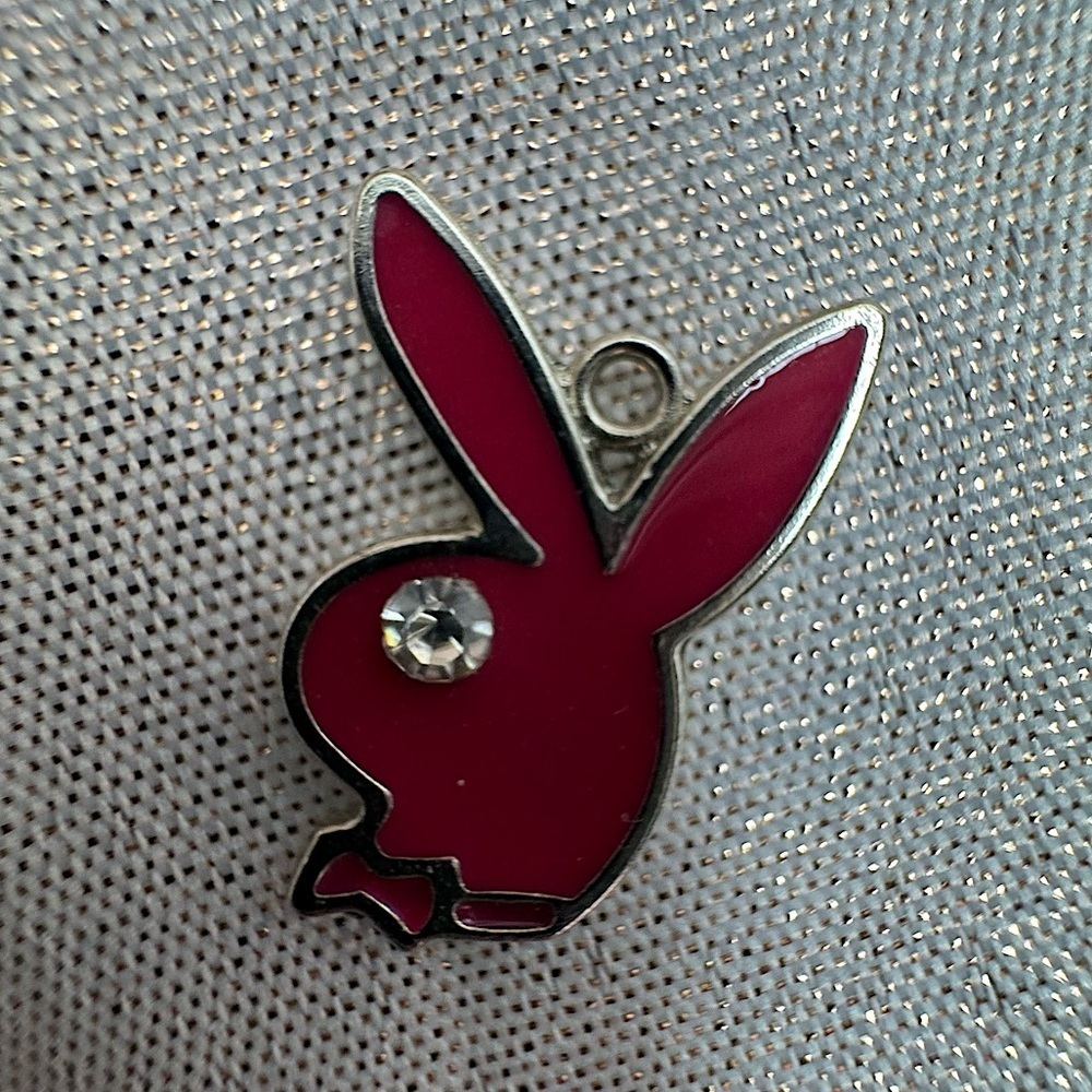 Playboy bunny pendant pink bling jewel silver diamond eye rabbit head enamel
